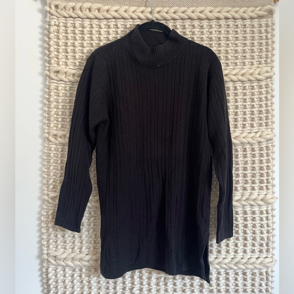 Black Cable Knit Sweater / Sweater Dress Size S